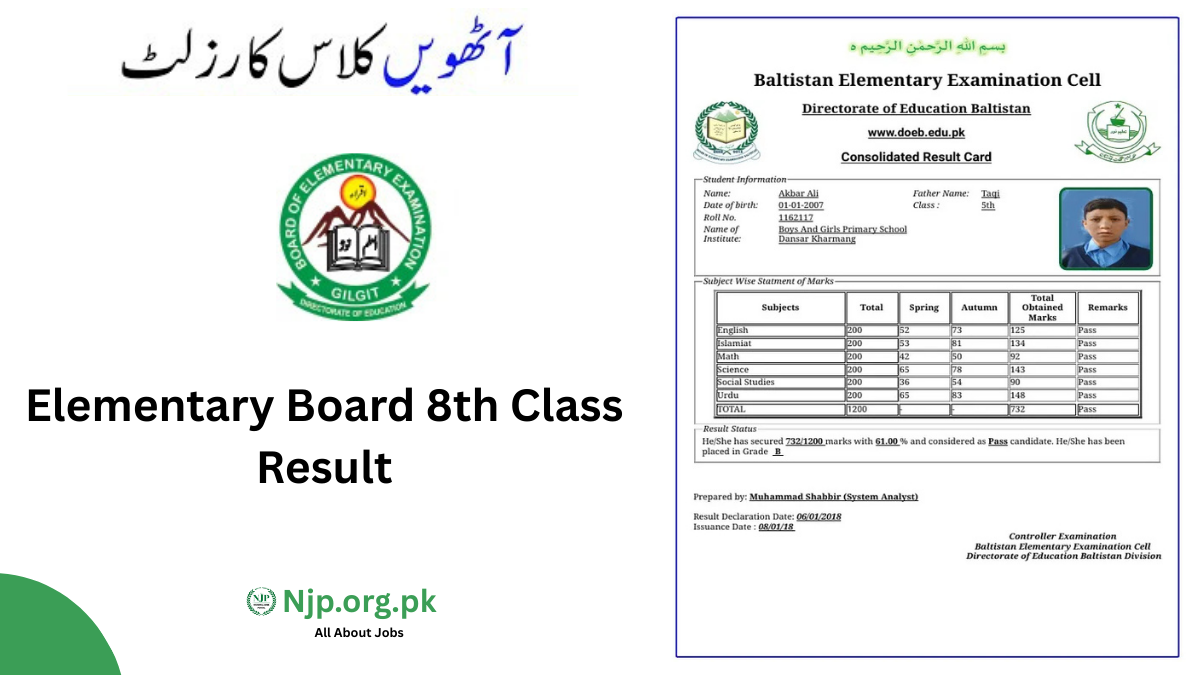 Elementary Board 8th Class Result