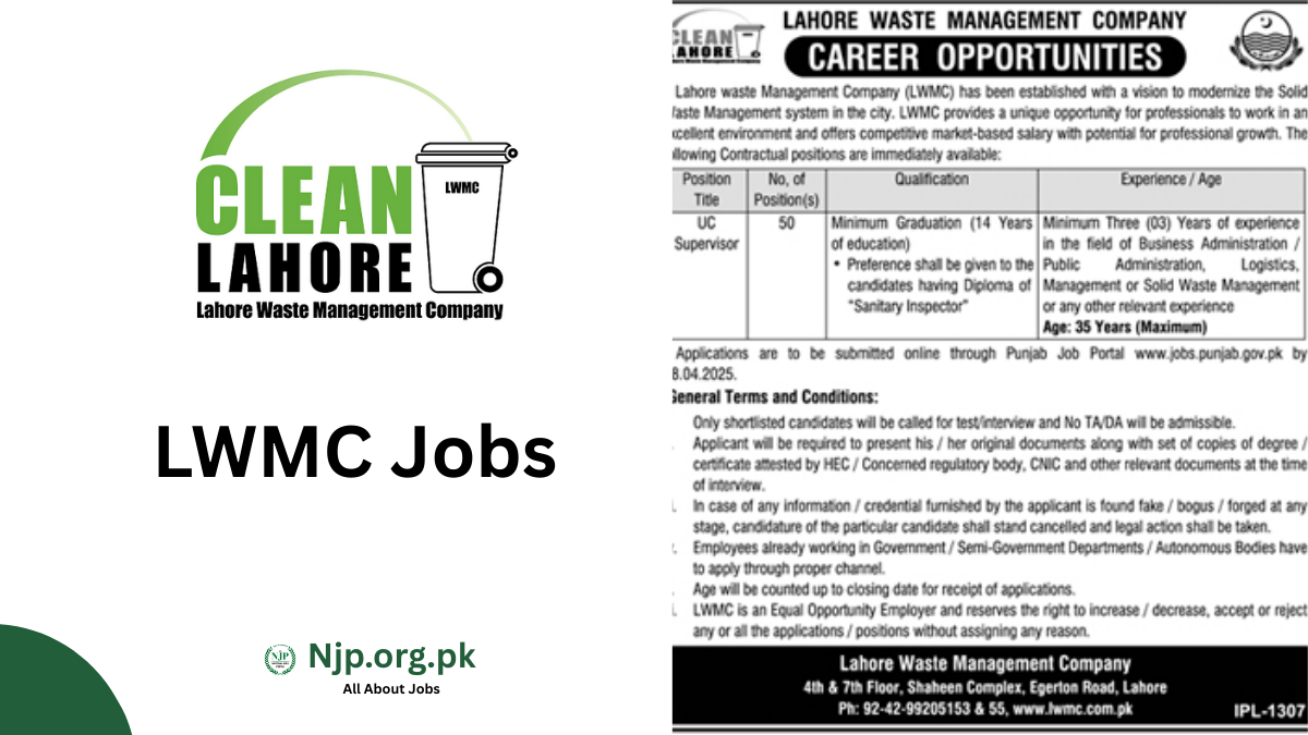 LWMC Jobs 2026 Lahore Waste Management Company