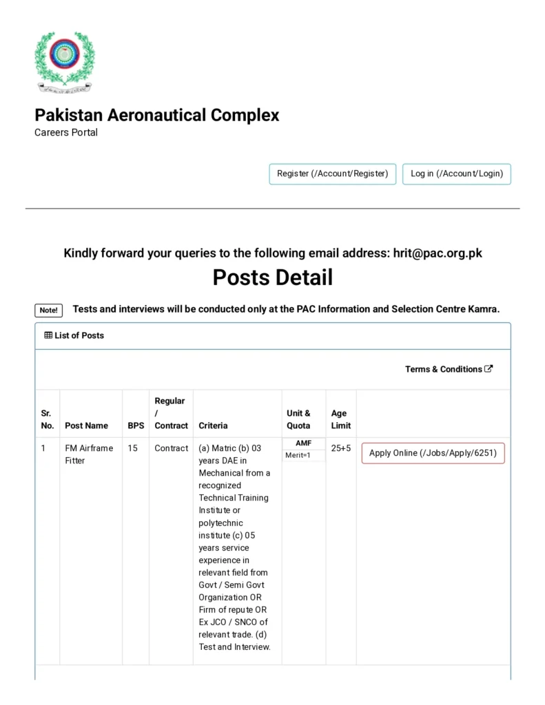 PAC Kamra Jobs 2026 Online Apply