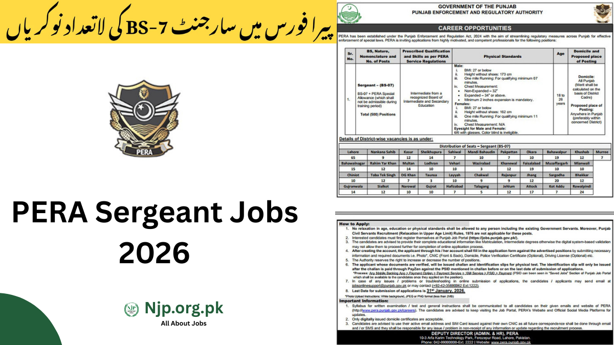 PERA Sergeant Jobs 2026 Online Apply